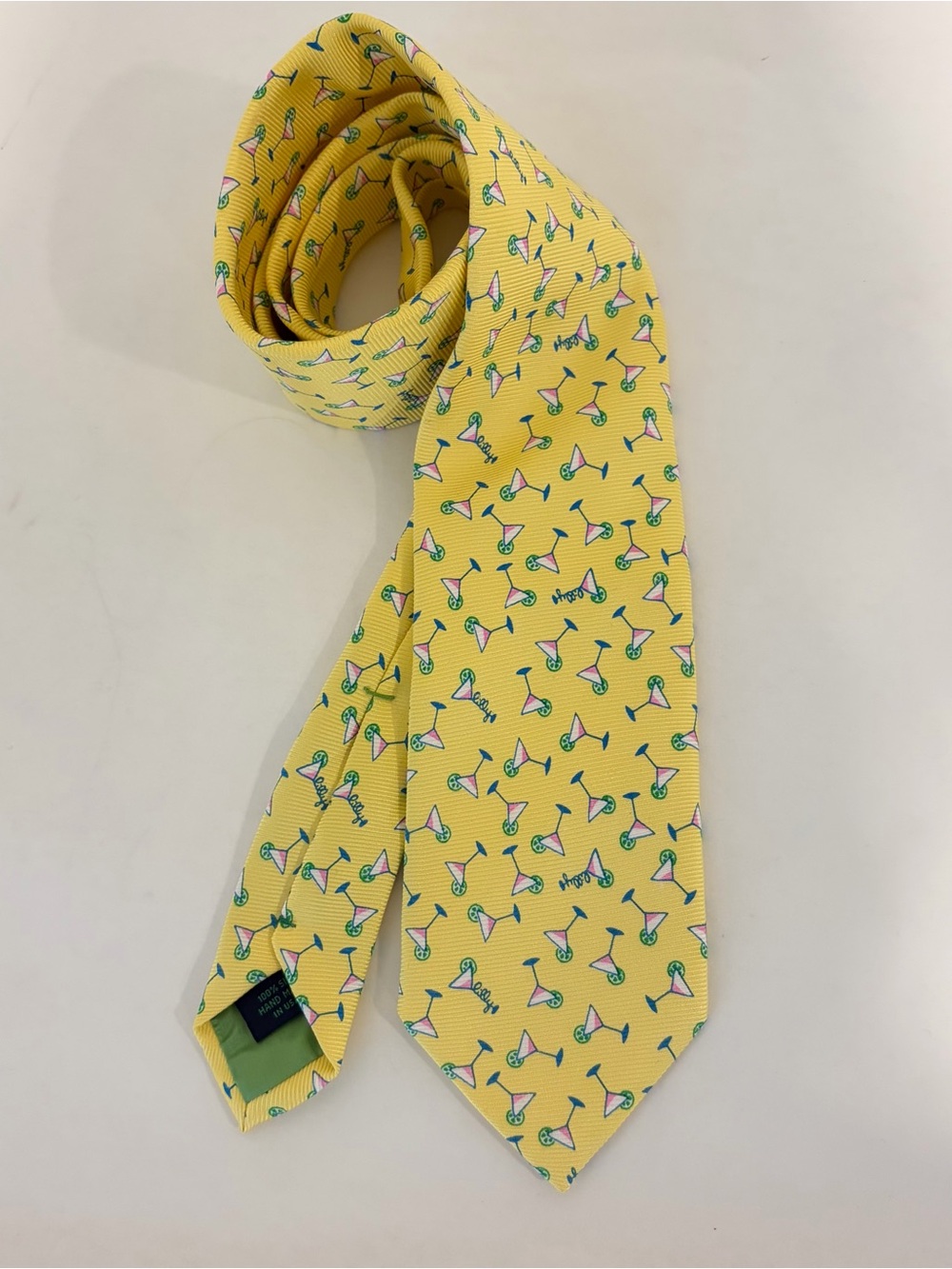 Vintage Lilly Pulitzer Via Palm Beach Silk Tie Yellow Martini Drink Novelty USA